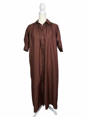 Zara Brown Button-Front Midi Shirt Dress